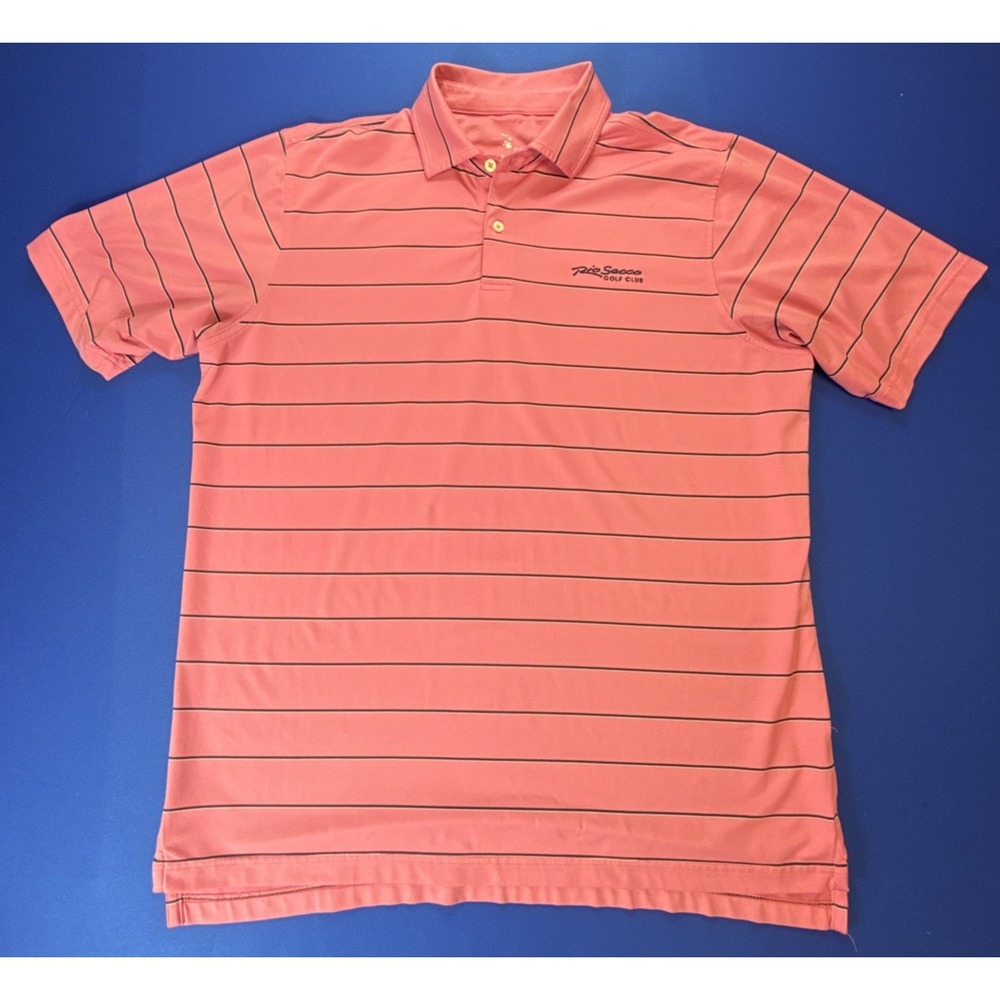F&G Tech Golf Polo Shirt Mens L Pink Stripe Short Sleeve Rio Secco Golf Club